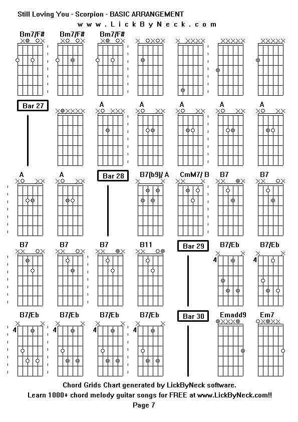 Chord Grids Chart of chord melody fingerstyle guitar song-Still Loving You - Scorpion - BASIC ARRANGEMENT,generated by LickByNeck software.